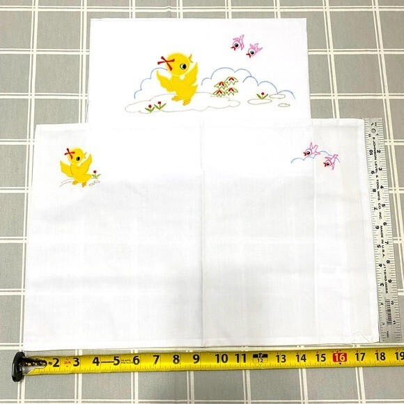 NIP Lillian Vernon Cribset Flat Sheet Pillowcase Embroidered Ducks Birds Bedding - Picture 2 of 4